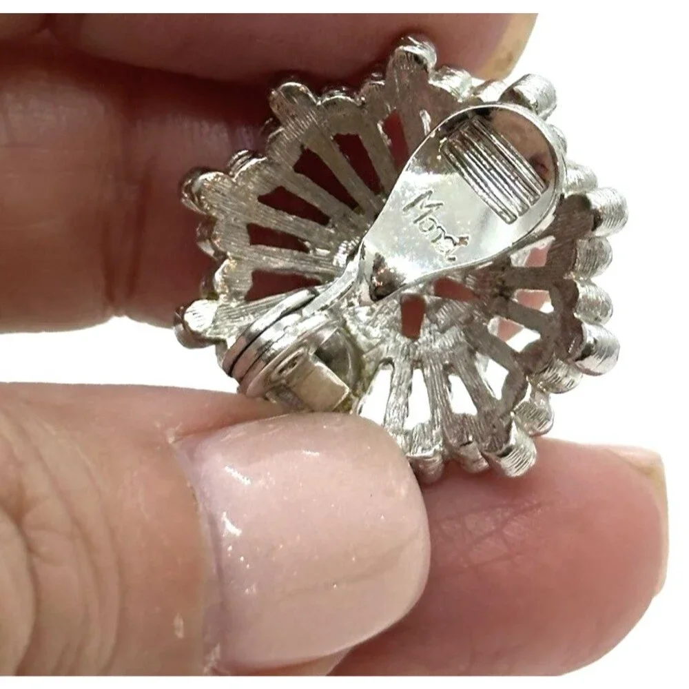 Monet Silver Tone Clip On Flower Earrings